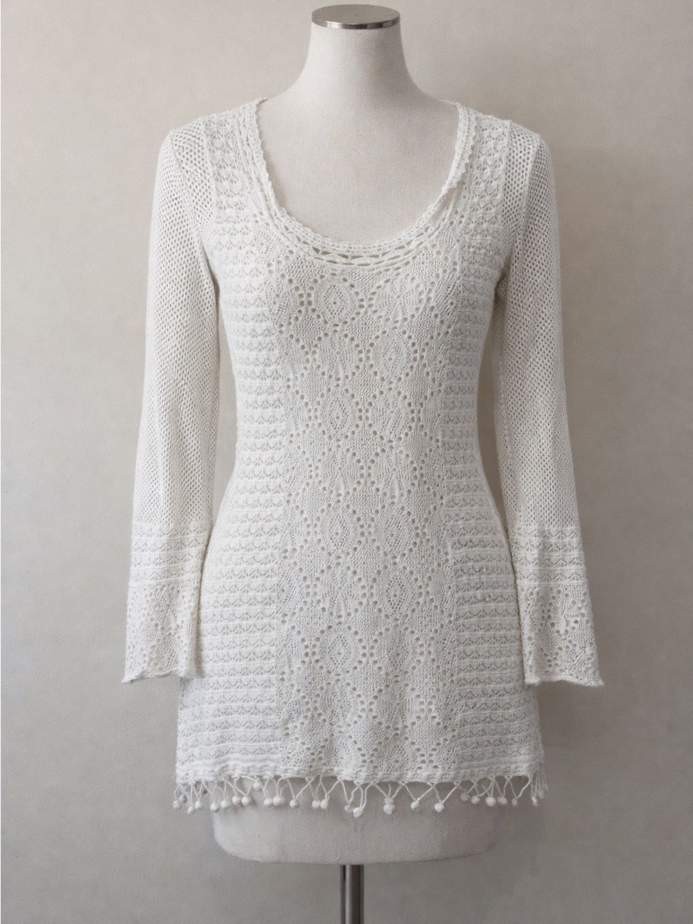 Lilly Pulitzer White Crochet Lace Top Size S Boho Cotton Tunic Pom Pom